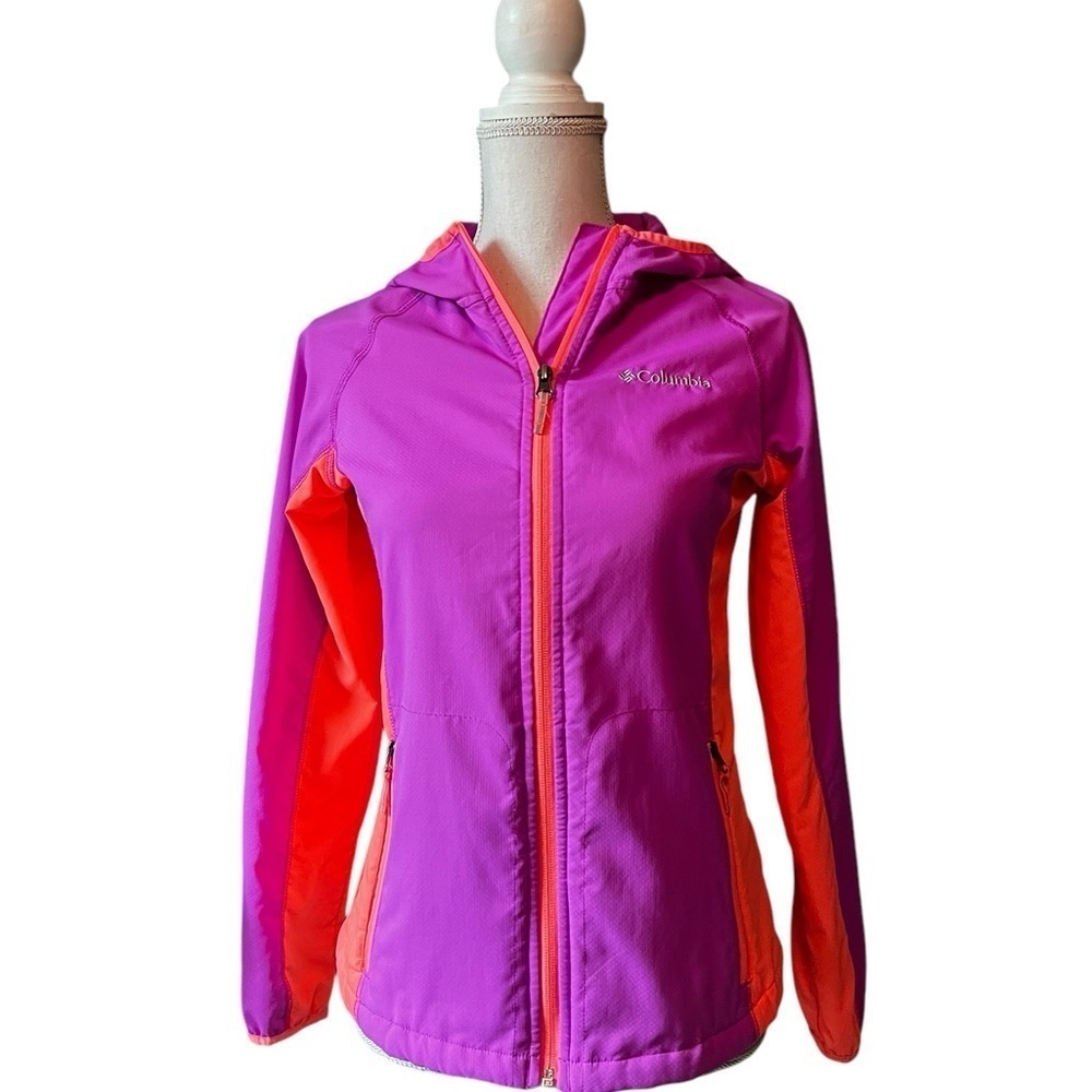Columbia Pink and Orange Hooded Windbreaker Jacket Girls Size Large
